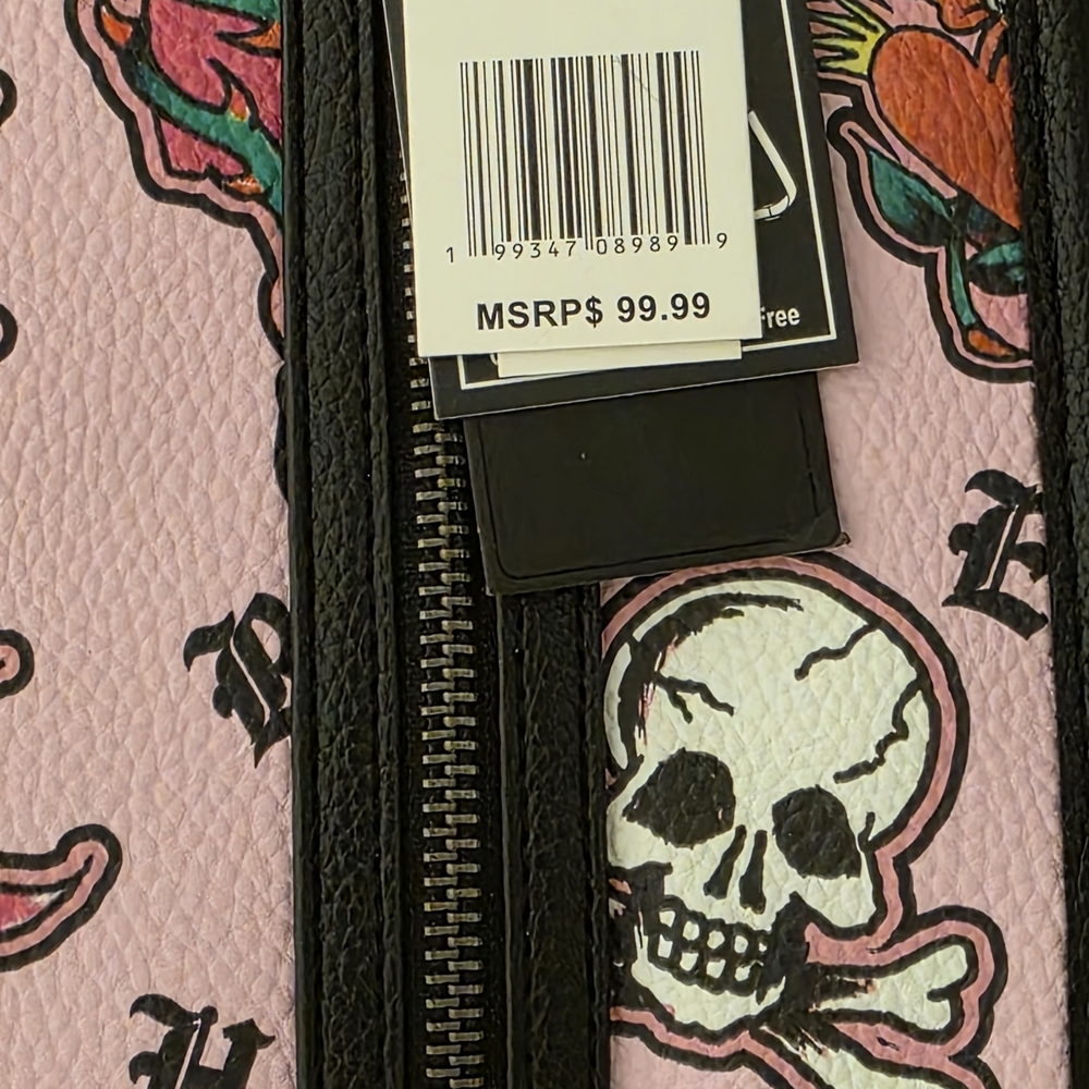 Ed Hardy Pink Skull Floral Hearts Women's Bag Satchel Crossbody NWT Retail $99 - Picture 4 of 16